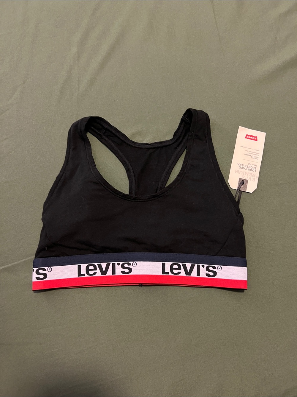 Levi's Black Racerback Lightweight Sports Bra with Branded Elastic Size XS